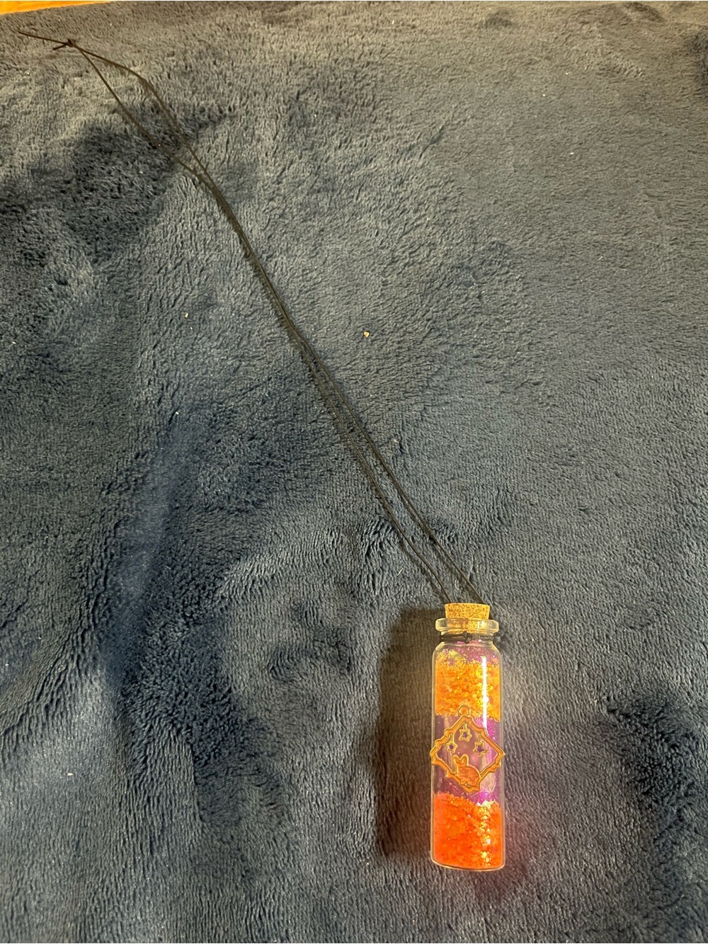 Bunny Glass Fairy Potion Glitter Bottle Necklace w/ Pendant - Orange & Purple